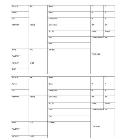 Nursing Report Sheet Templates