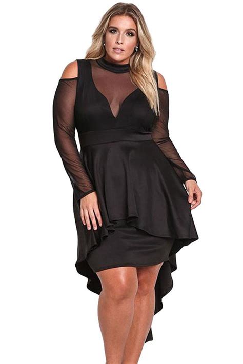 Sexy Long Sleeve Cold Shoulder Club Party Plus Size Dress