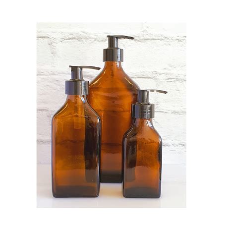 Amber Glass Bottles Flat Rectangular With Black Lotionsoap Etsy