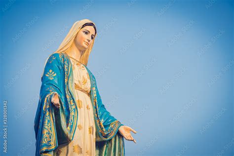 Close Up Of The Blessed Virgin Mary Statue Figure Catholic Praying For