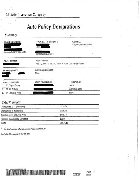 Auto Insurance Declaration Page Template TUTORE ORG Master Of Documents