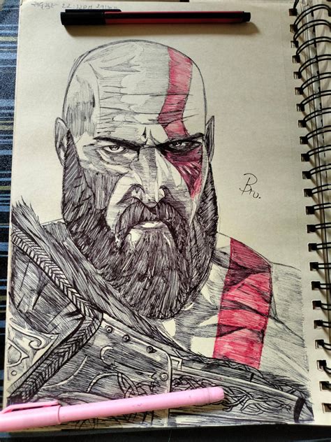 Pen Drawing Of Kratos by Bru0071 on DeviantArt