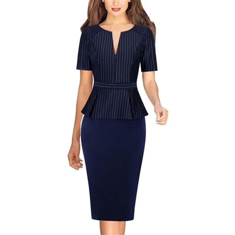 Vfshow Womens Front Zipper Peplum Work Business Office Bodycon Pencil