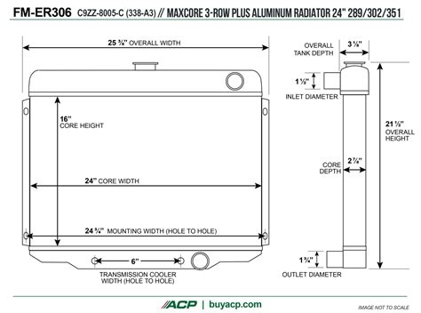 ACP Fm Er306 Mustang Radiator MAXCORE Plus 3 Row Aluminum Type 338 Oe