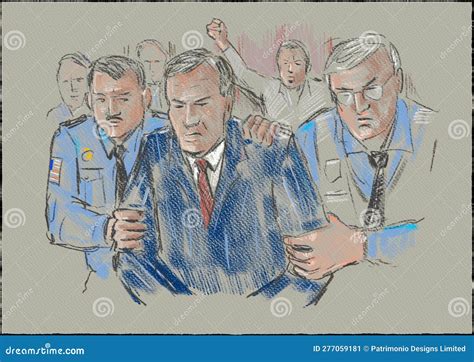 Defendant Being Let Out Of Courtroom Trial By Police Officer Sketch