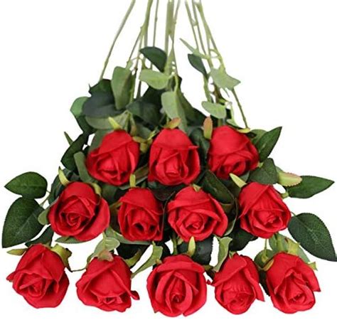 Tifuly 12 PCS Artificial Roses 19 68 Single Long Stem Fake Rose Silk