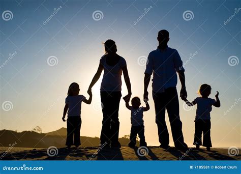 Silhouette D Une Famille De Cinq Image Stock Image Du Bleu Nature