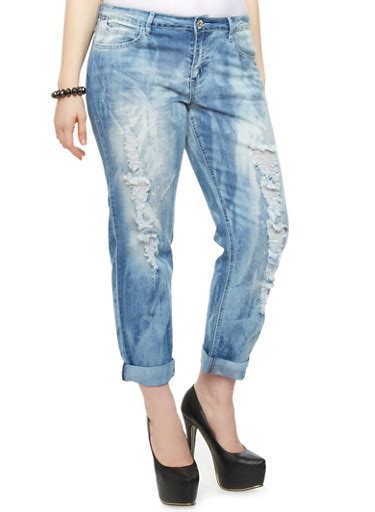 Plus Size Medium Wash Destroyed Denim Capris Rainbow