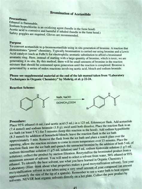 Solved Text Bromination Of Acetanilide Precautions Ethanol Flammable