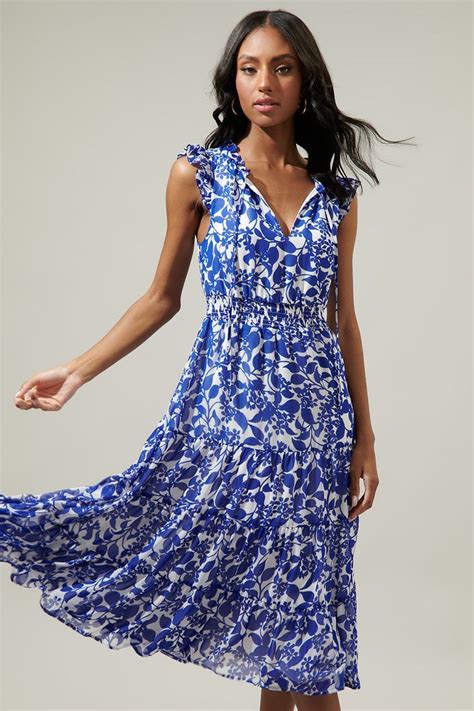 Kian Floral Pisces Smocked Midi Dress In 2023 Blue Floral Midi Dress