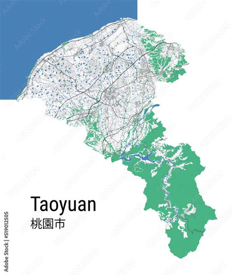 Taoyuan vector map. Detailed map of Taoyuan city administrative area ...