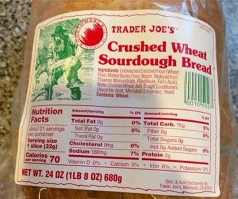 Trader Joes Crushed Wheat Sourdough Bread 28 G Nutrition