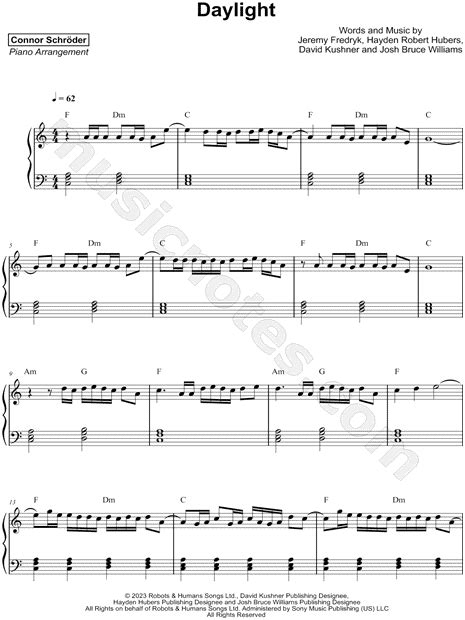 Connor Schröder Daylight Sheet Music Piano Solo In C Major Download And Print Sku Mn0276413