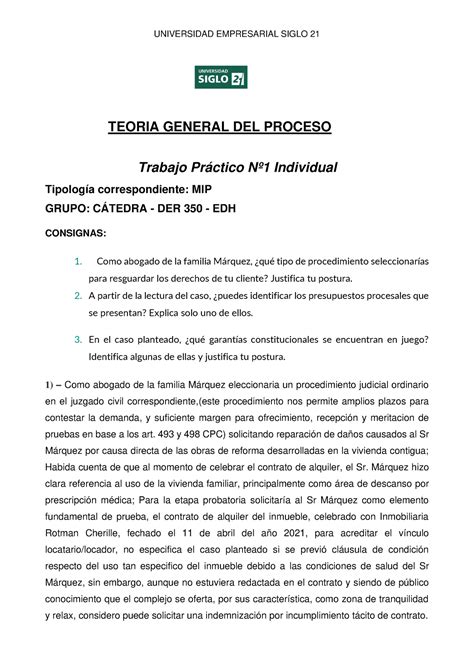 Tp 1 Teoría Gral Del Proceso 2023 Universidad Empresarial Siglo 21