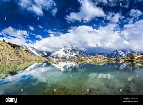 Mont Blanc Massif Reflecting On Lac Blanc Chamonix Mont Blanc Haute