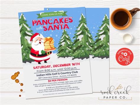 Pancakes With Santa Flyer Breakfast With Santa Invitation Christmas