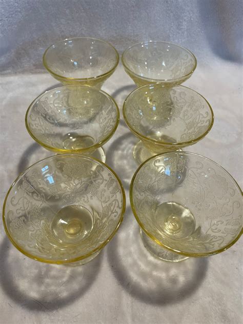 Vintage Yellow Depression Glass Dessert Dishes Etsy