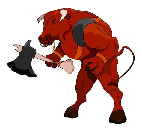 Premium Vector Minotaur Bull Has Prepared For Battle And Is Holding A