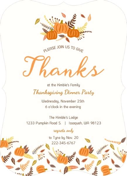 Thanksgiving Invitation Wording From PurpleTrail