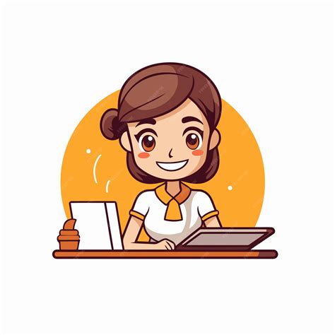 Premium Vector Cute Business Woman Using Laptop Vector Illustration In Cartoon Style