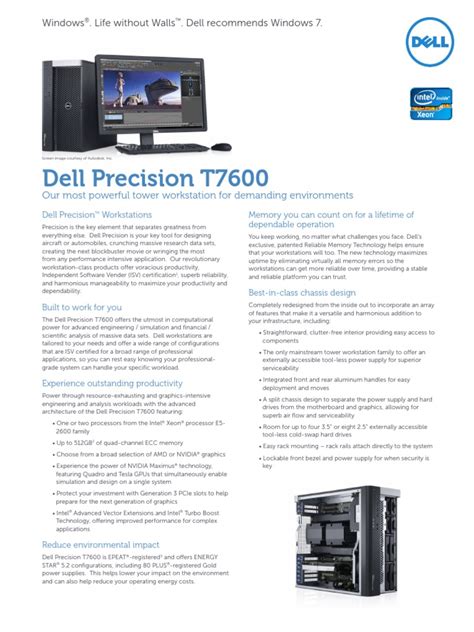 Dell Precision T7600 Spec Sheet 2 | Solid State Drive | Intel