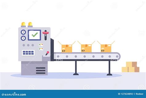 Technology And Packing Concept In Flat Style Industrial Machine Vector