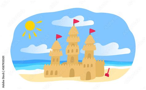 cartoon sand castle on the beach vector illustration Stock Vector ...