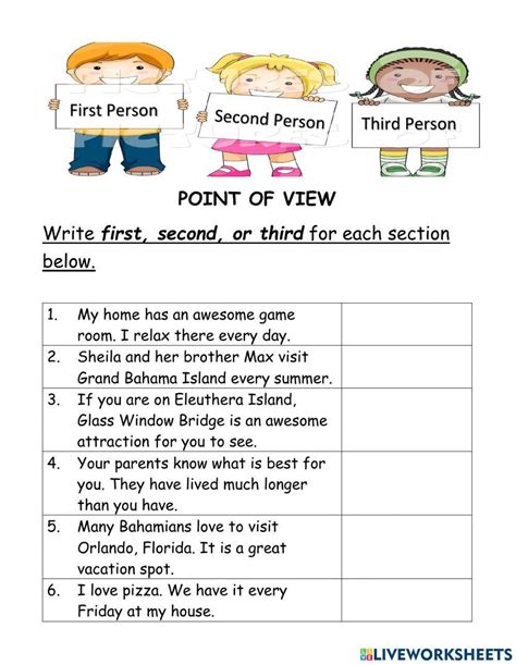 Point Of View Exercise For 5 6 Live Worksheets Worksheets Library