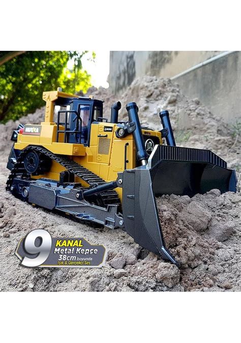 HUINA 1 16 Yüksek Kalite 9 Kanal RC Model Buldozer Paletli Metal Kepçe