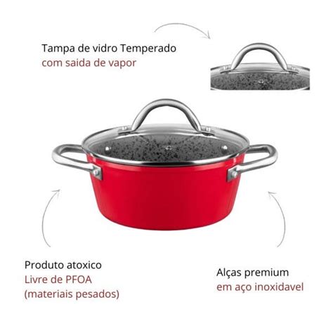 Conjunto de Panelas Fogão Indução 3pçs Antiaderente Granito