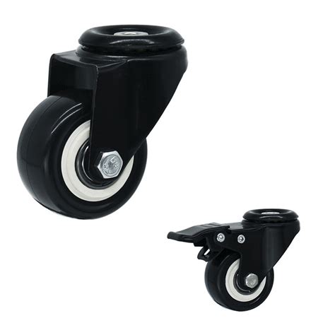 2 Silent Wheel Black Pvc Light Duty Casters Swivel Lock Bolt Hole