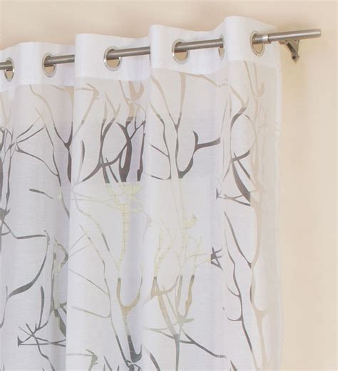 Buy White Polycotton Abstract Ft Sheer Eyelet Pcs Door Curtains By