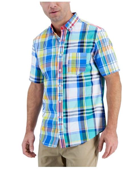 Club Room Short Sleeve Mixed Plaid Shirt Created For Macys In Blue