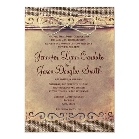 Rustic Country Vintage Burlap Wedding Invitations