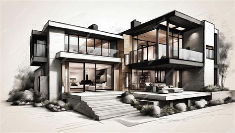 Premium AI Image | Sketch of modern house with details in black