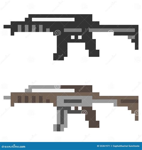 Illustration Pixel Art Icon Gun Assault Rifle Cartoon Vector