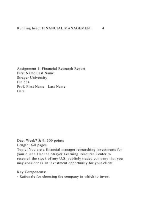 Running Head FINANCIAL MANAGEMENT4Assignment Docx