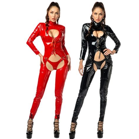 Combinaison Catsuit érotique en Latex pour femmes combinaison en Faux