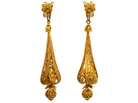 Georgian 18ct Gold Long Drop Earrings 568k The Antique Jewellery