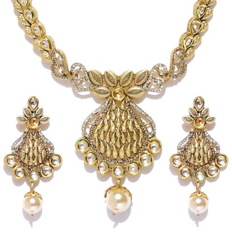 PANASH Gold Toned Beaded Kundan Studded Jewellery Set Buy PANASH Gold