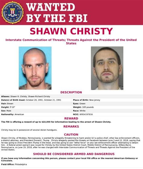 Fbi Offers 10 000 Reward For Information Leading To Arrest Of Shawn