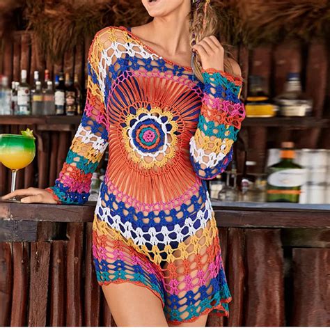 2019 Summer Casual Hollow Out Bikini Beach Cover Up Fishnet Crochet