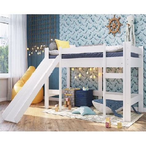 Cama Infantil Elevada Escorregador Playground Branco Completa