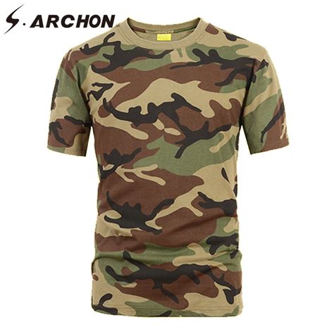 Sarchon Tactical Army T Shirt Men Cotton Camouflage Breathable Quick