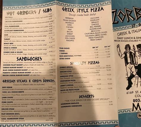 Zorbas Menu A Culinary Journey Through Time Paraiso Island