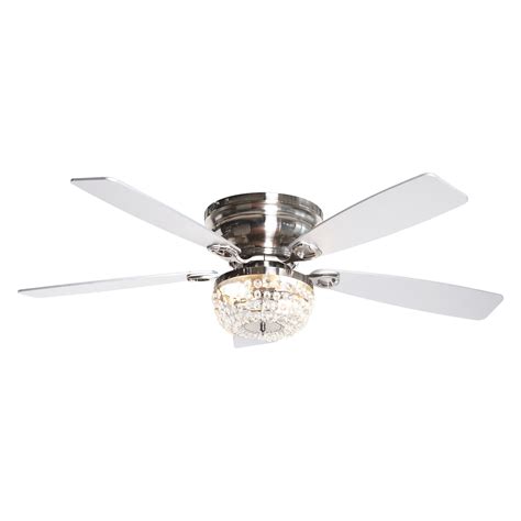 Flush Mount Ceiling Fan With Crystal Light | Shelly Lighting