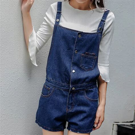 2018 Casual Jeans Overalls Summer Rompers Women Blue Playsuits Fashion