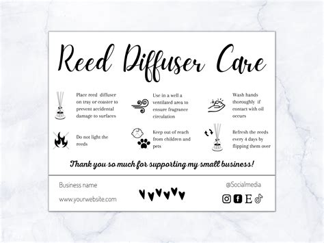 Reed Diffuser Care Card Template Editable Reed Diffuser Care ...