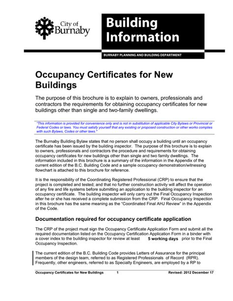 Occupancy Certificates For New Buildings