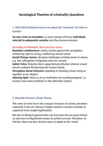 Sociological Theories of Criminality for WJEC Criminology level 3 | Teaching Resources